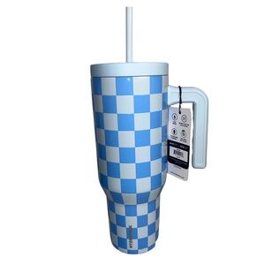 Hydrapeak Checkered Insulated Tumbler w/ Handle & Straw – Blue & White – NWT
